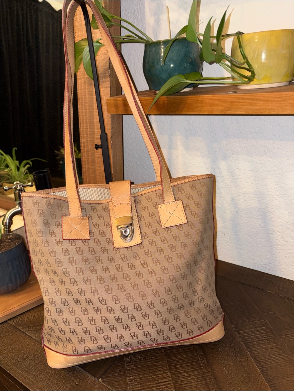 Dooney & Bourke Signature Canvas Tote | Leather Trim | Shoulder Bag